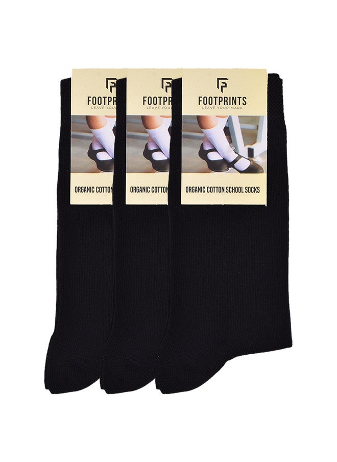 FOOTPRINTS FOOTPRINT Kids 3 Pairs Solid Organic Cotton Calf Length School Socks - Image 1